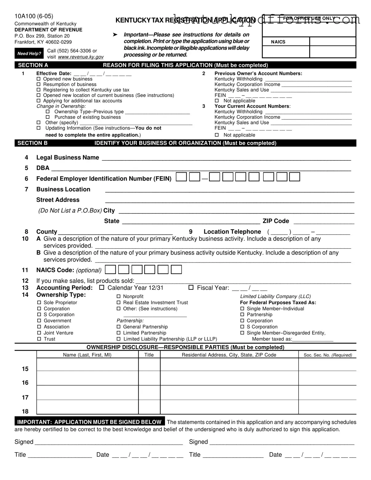 Fill Out Your 10A100 Kentucky Form