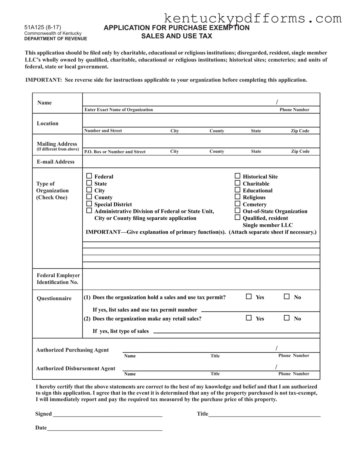 Fill Out Your 51A125 Kentucky Form