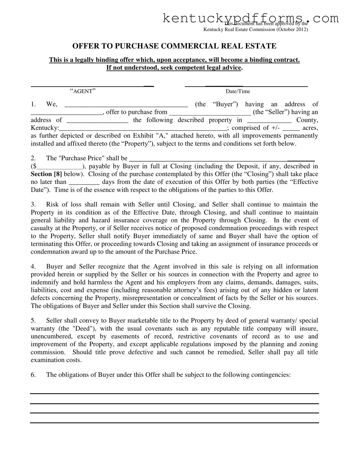 Fill Out Your Home Sale Contract Kentucky Form