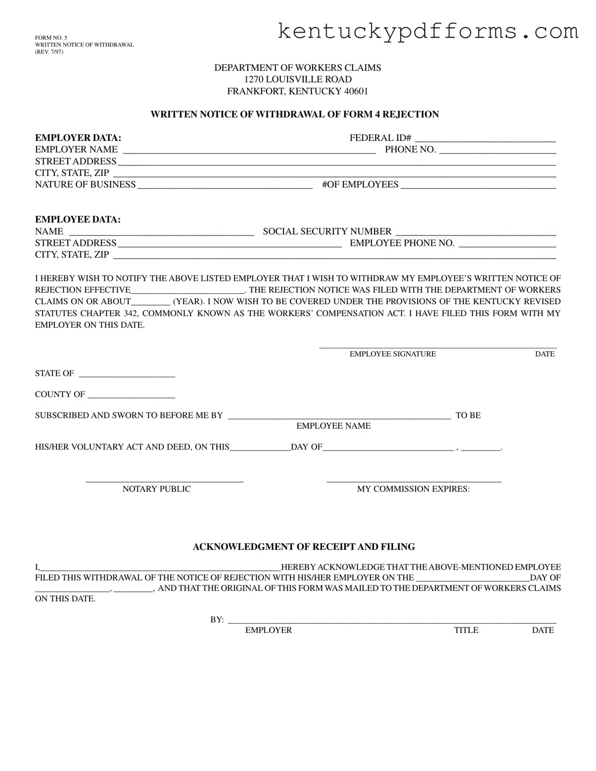 Fill Out Your Kentucky 5 Form