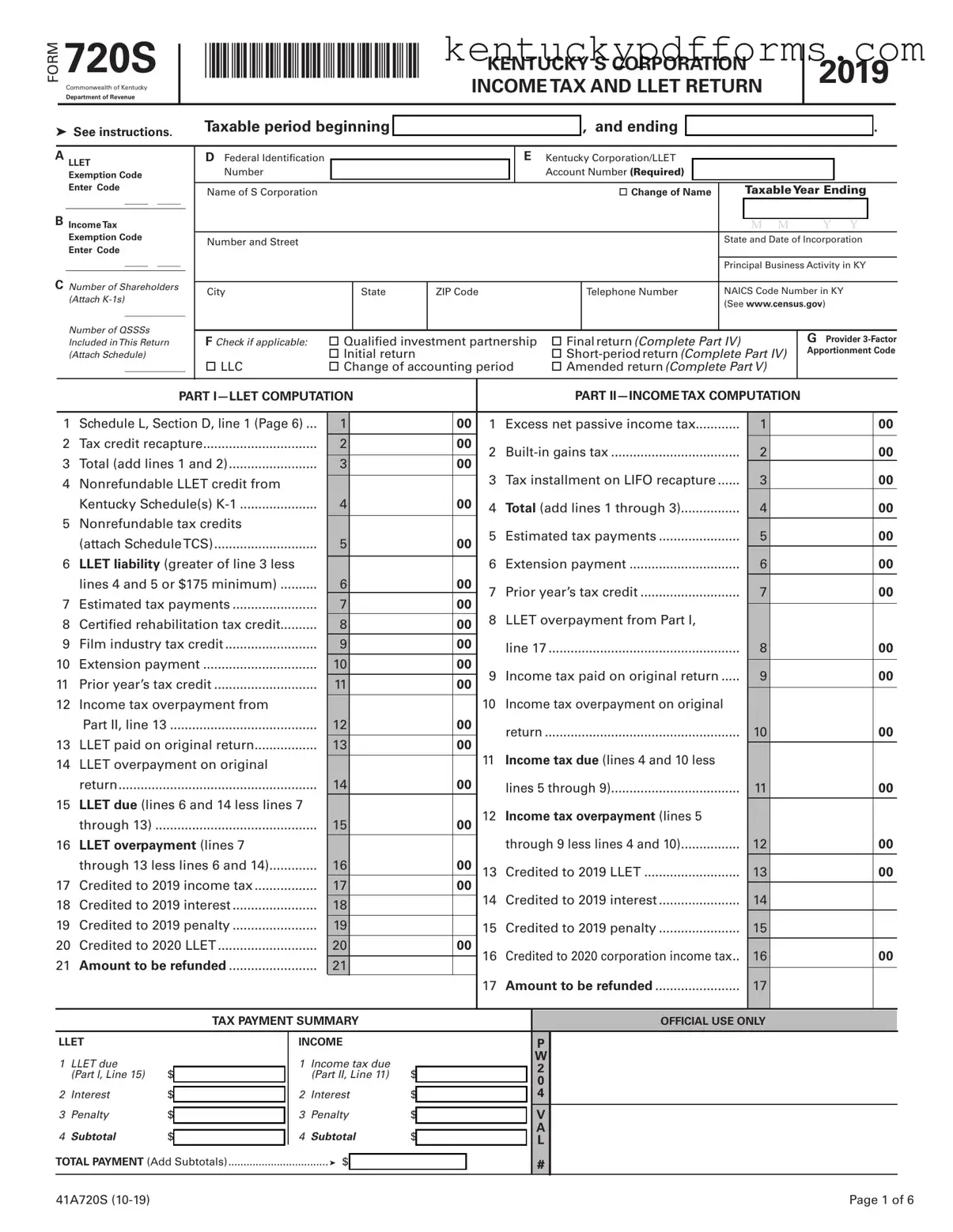 Fill Out Your Kentucky 720S Form