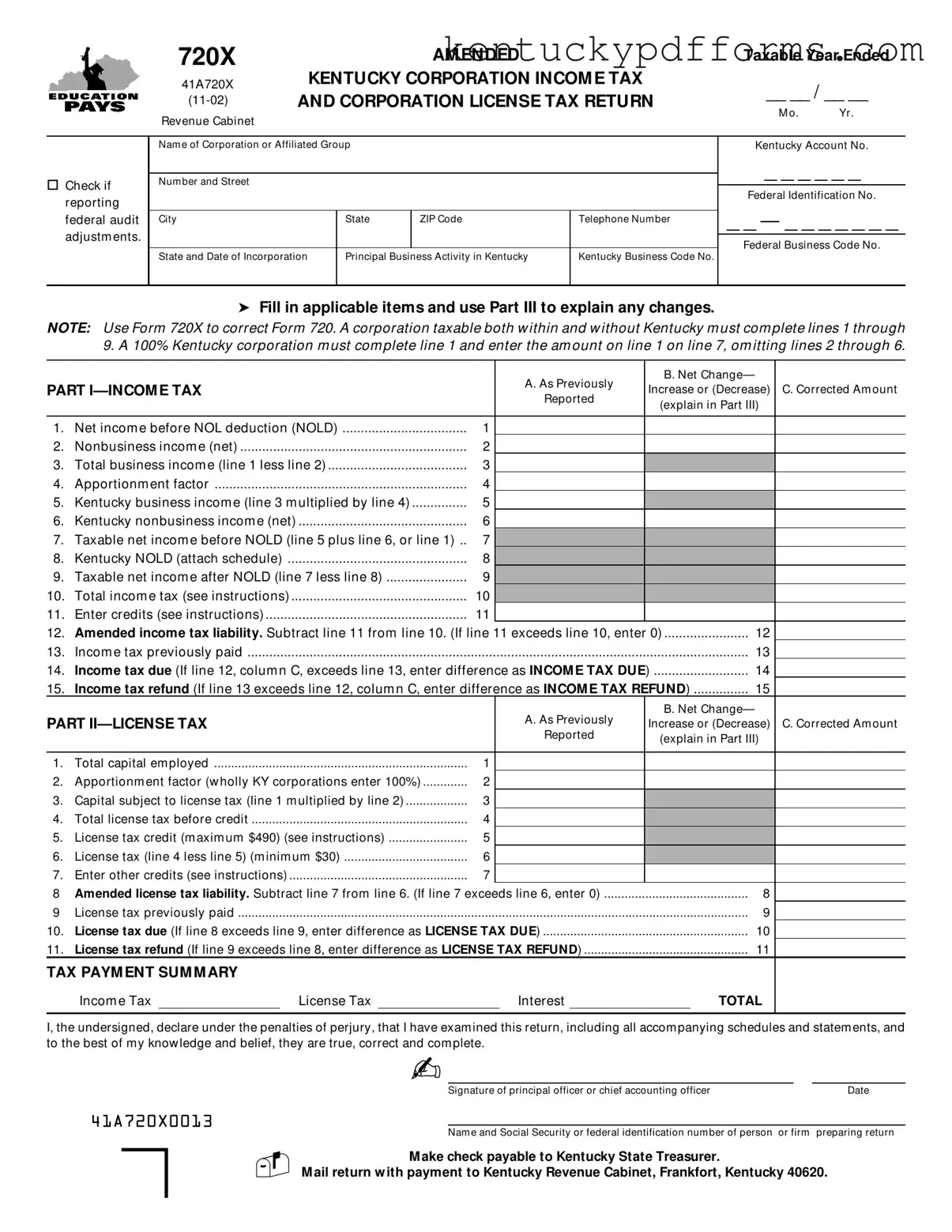 Fill Out Your Kentucky 720X Form