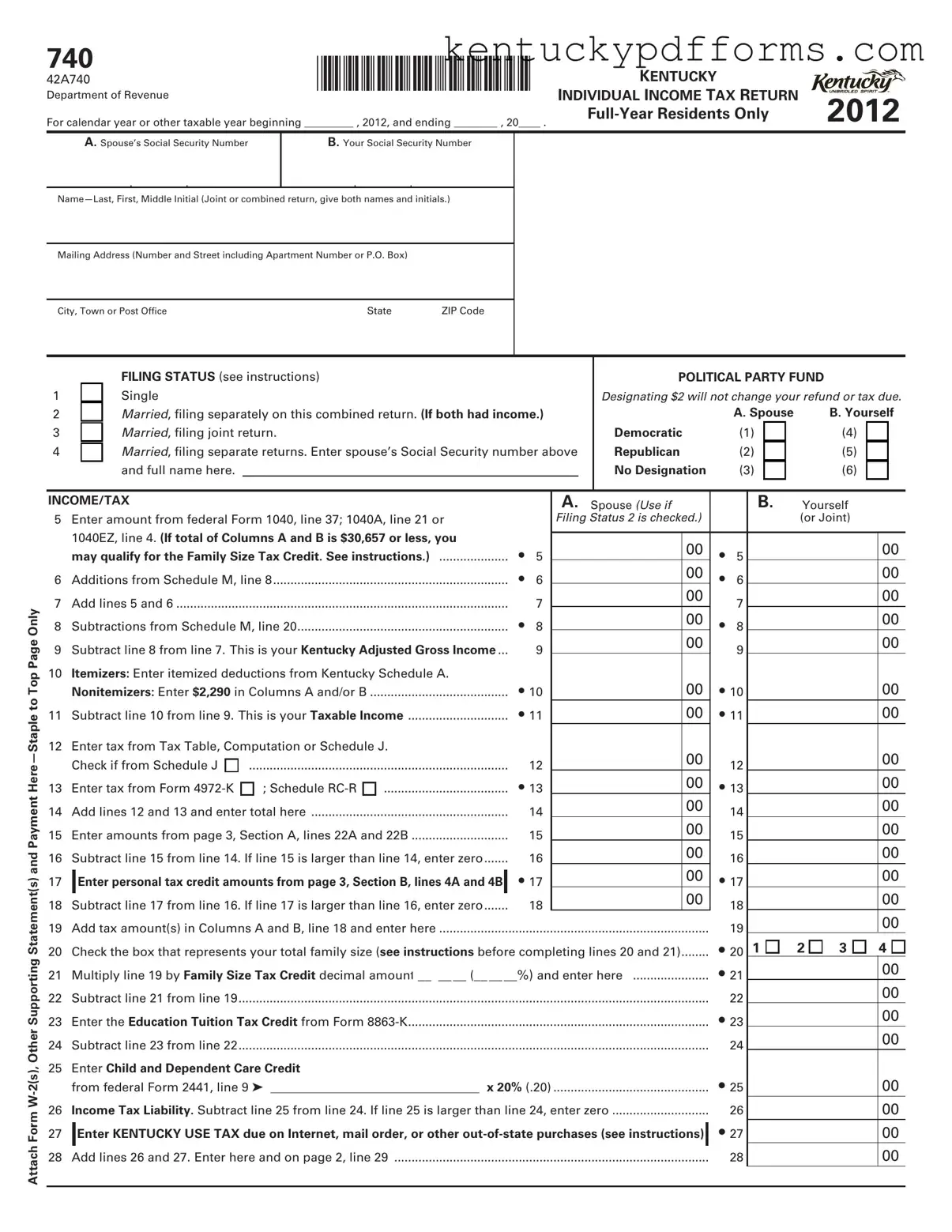 Fill Out Your Kentucky 740 Form
