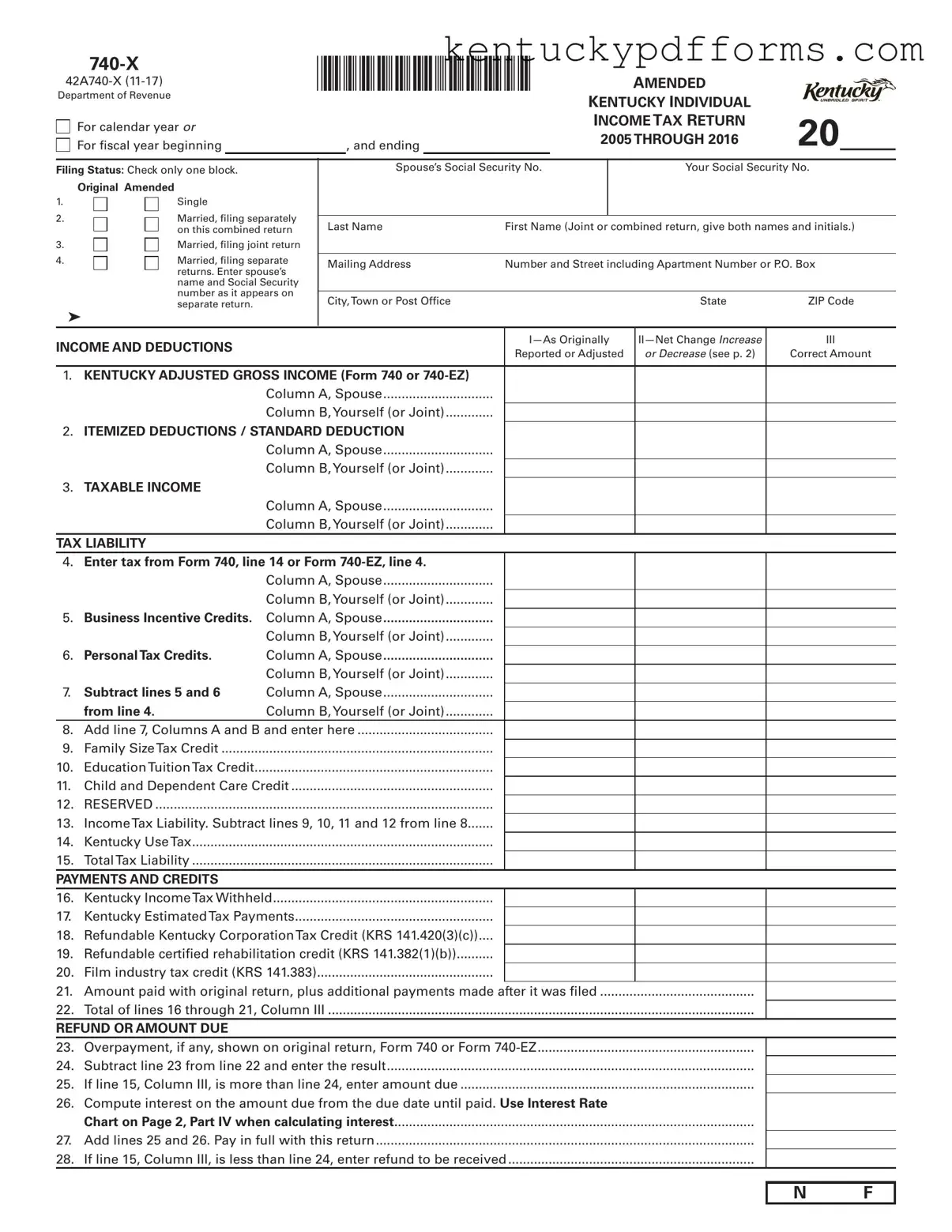 Fill Out Your Kentucky 740 X Form