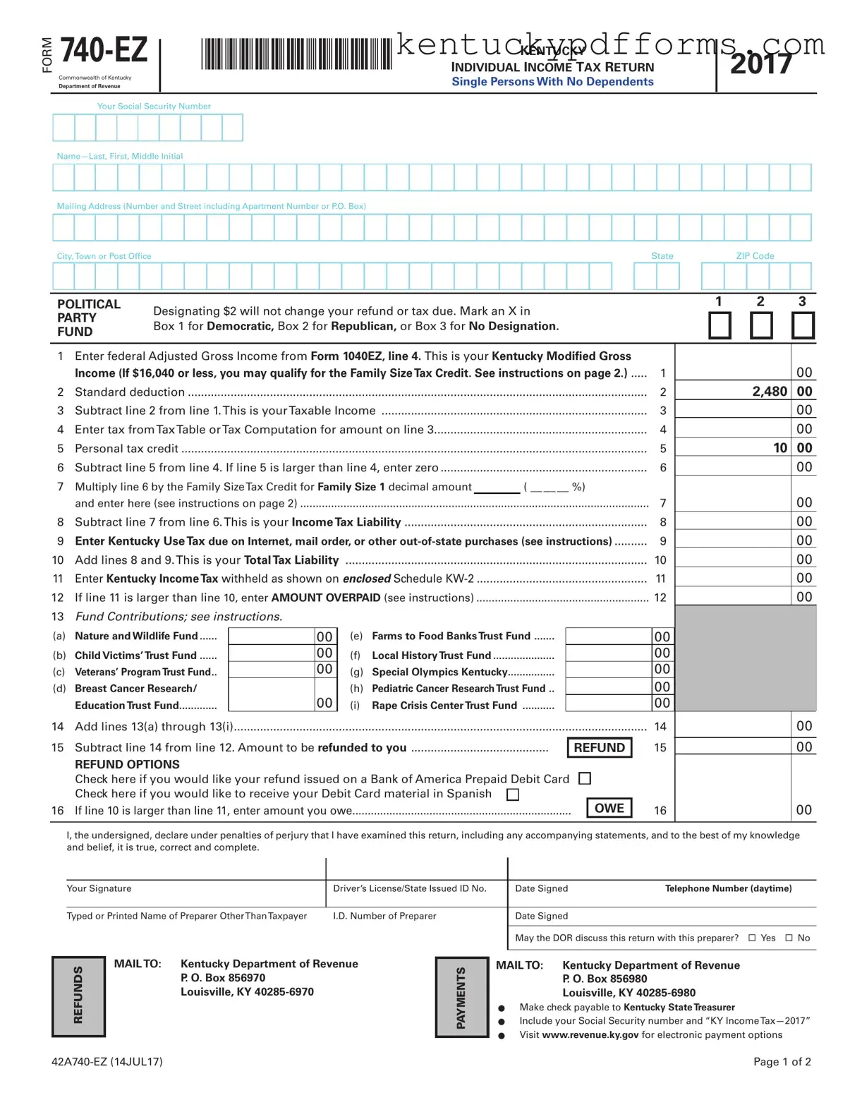 Fill Out Your Kentucky 740Ez Form