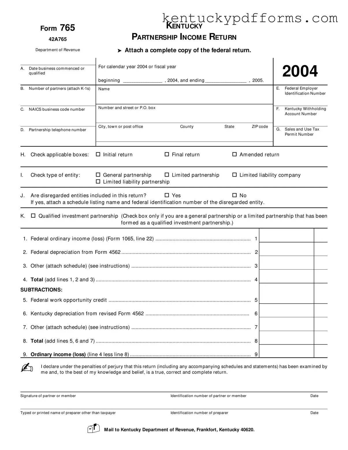 Fill Out Your Kentucky 765 Form