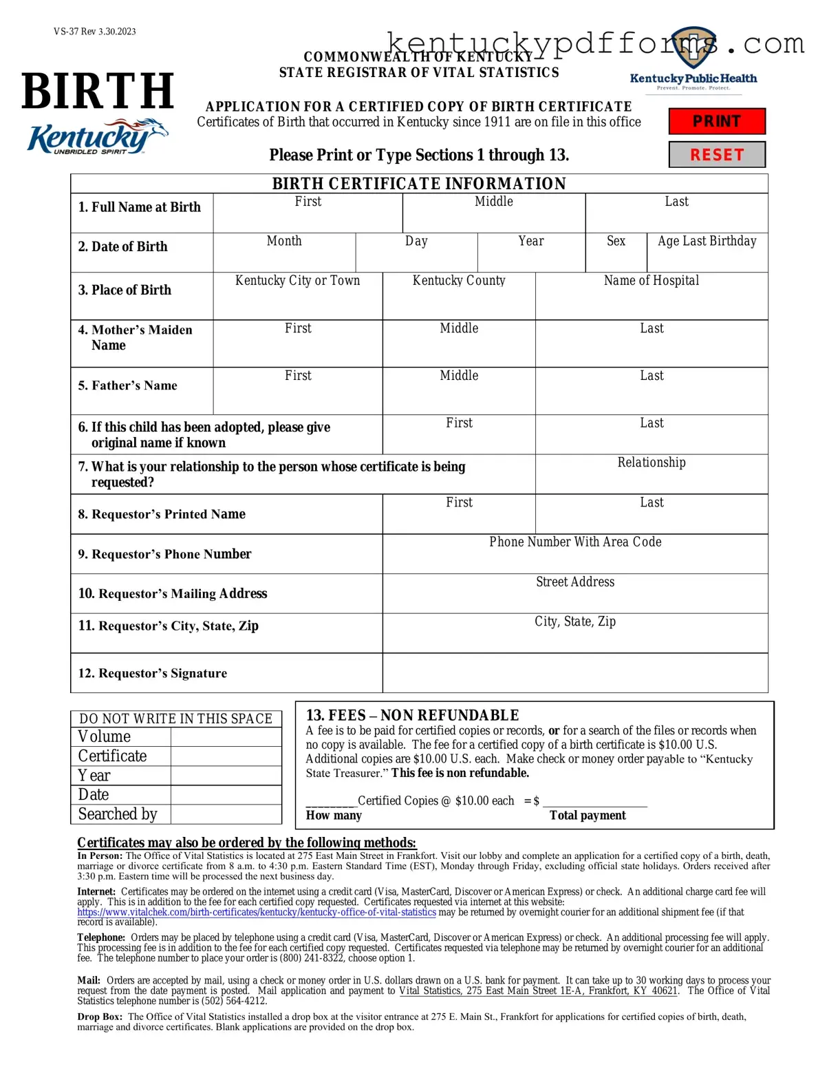 Fill Out Your Kentucky Birth Certificate Form