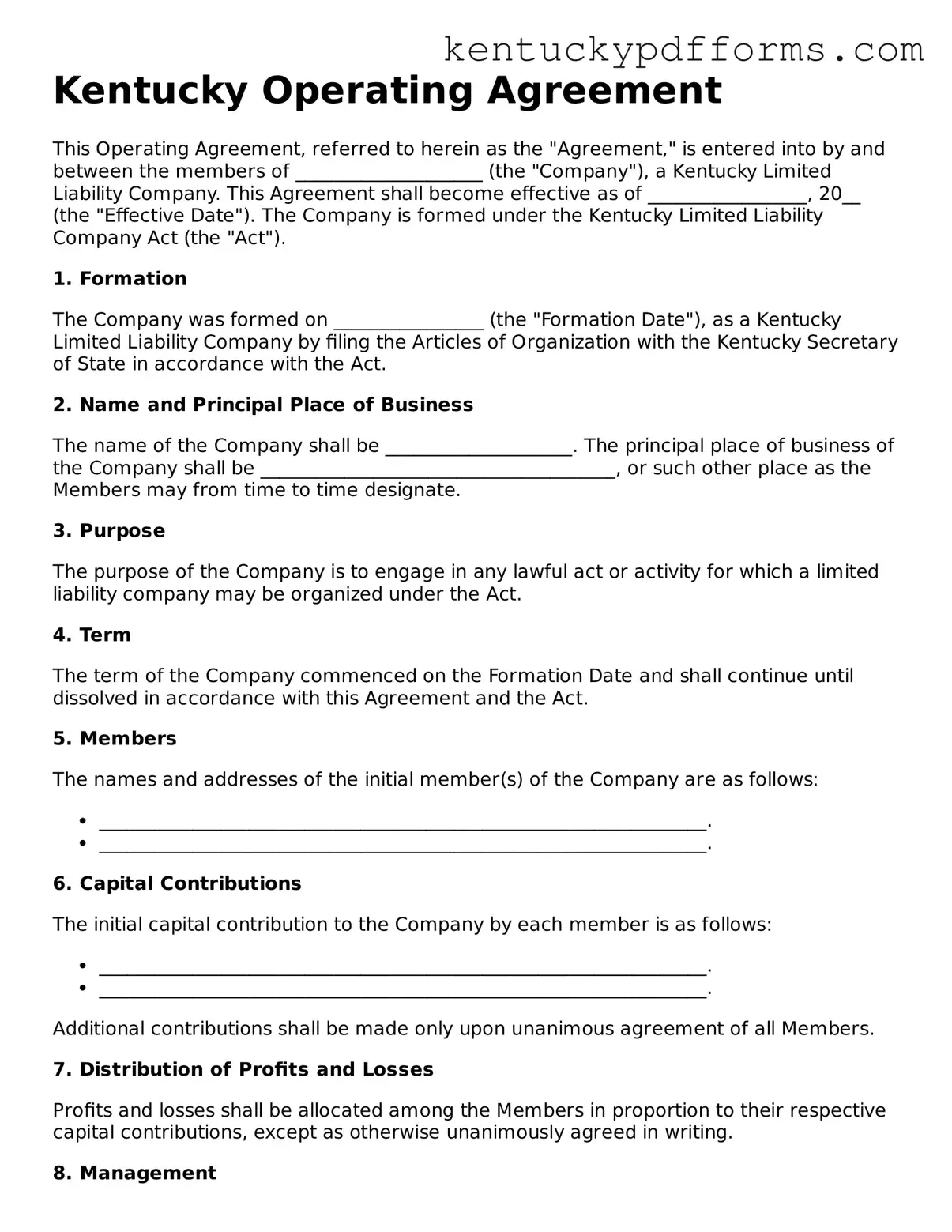Kentucky Operating Agreement Document