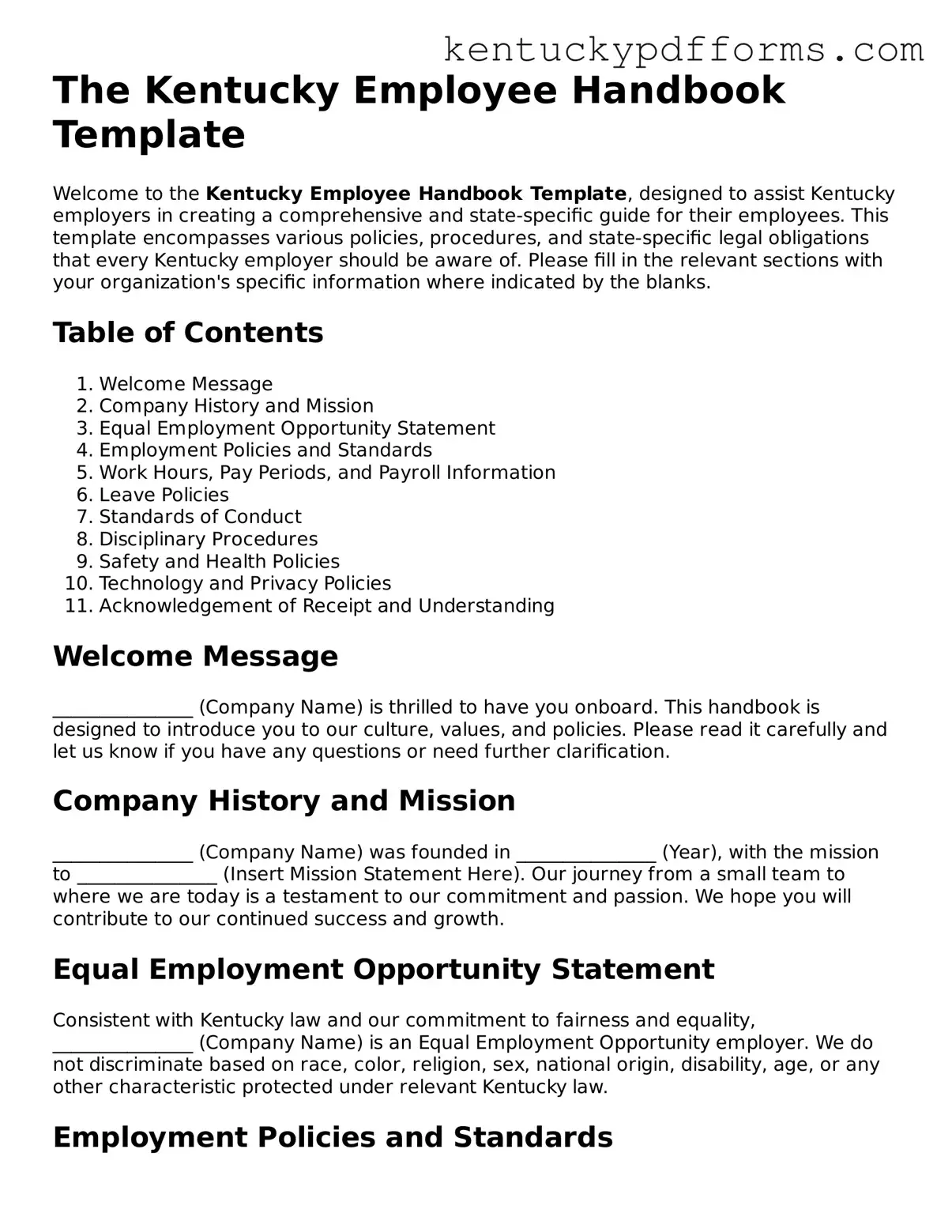 Kentucky Employee Handbook Document