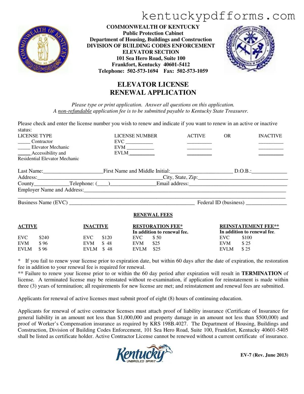 Fill Out Your Kentucky Ev 7 Form