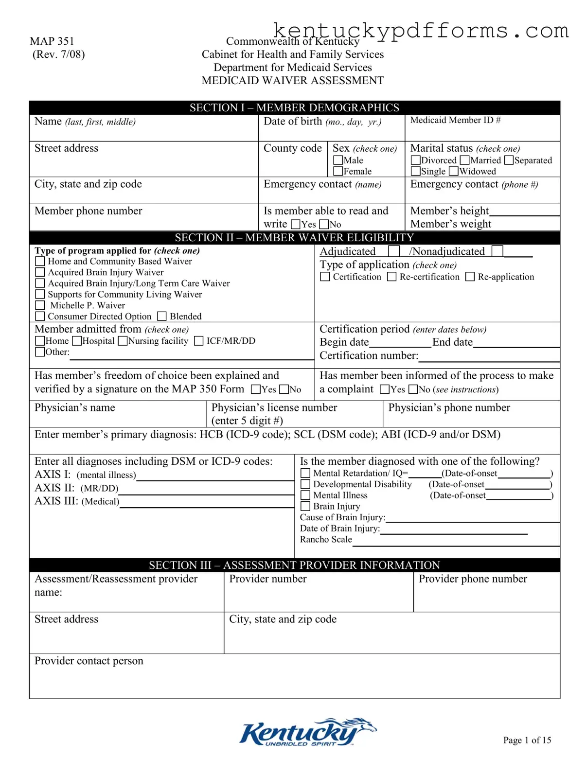 Fill Out Your Kentucky Map 351 Form