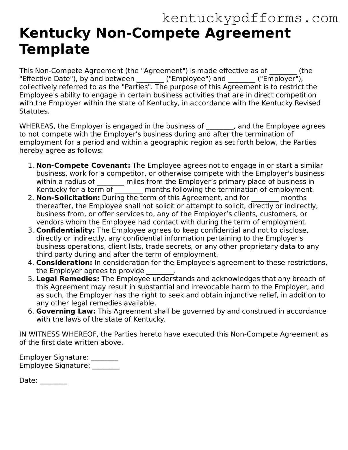 Kentucky Non-compete Agreement Document