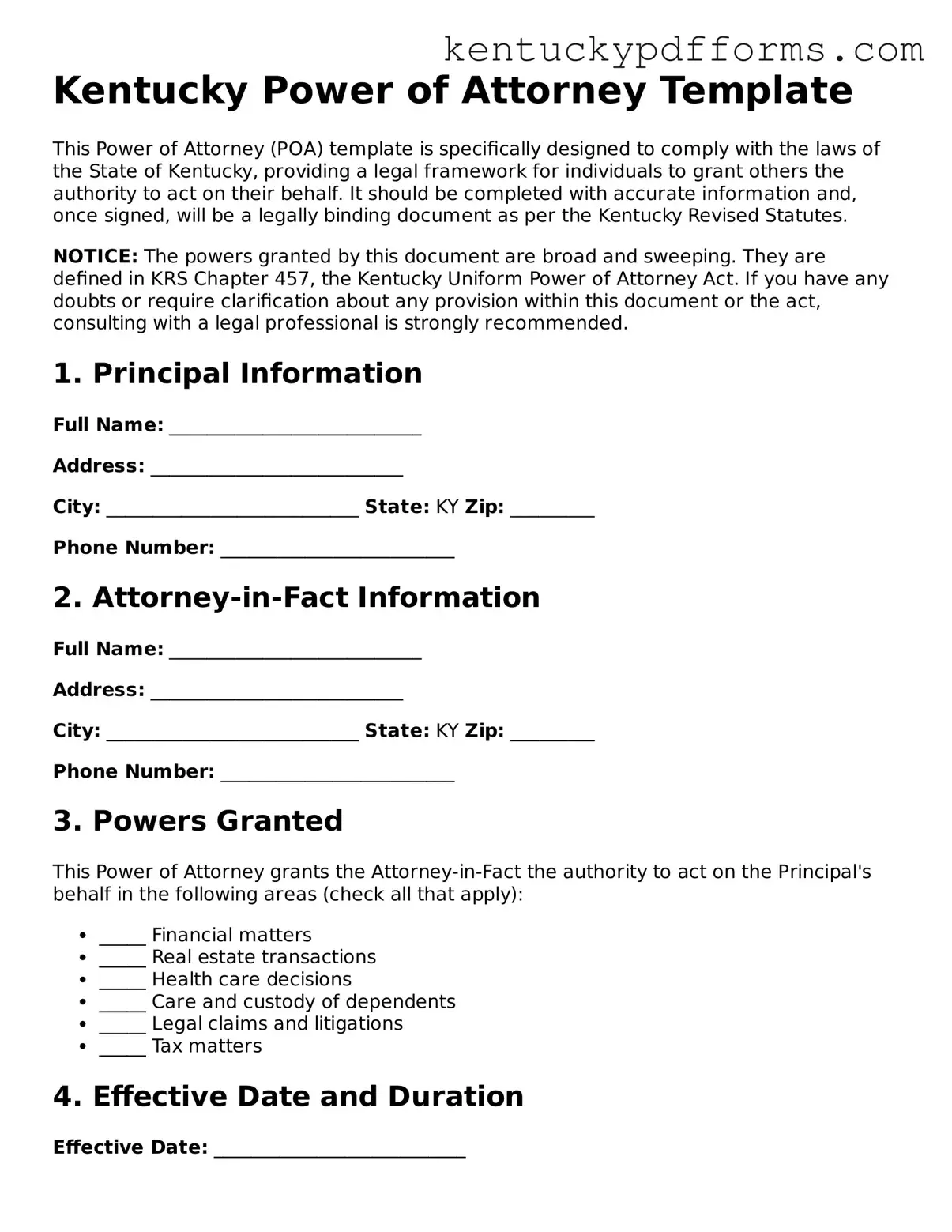 Kentucky Power of Attorney Document