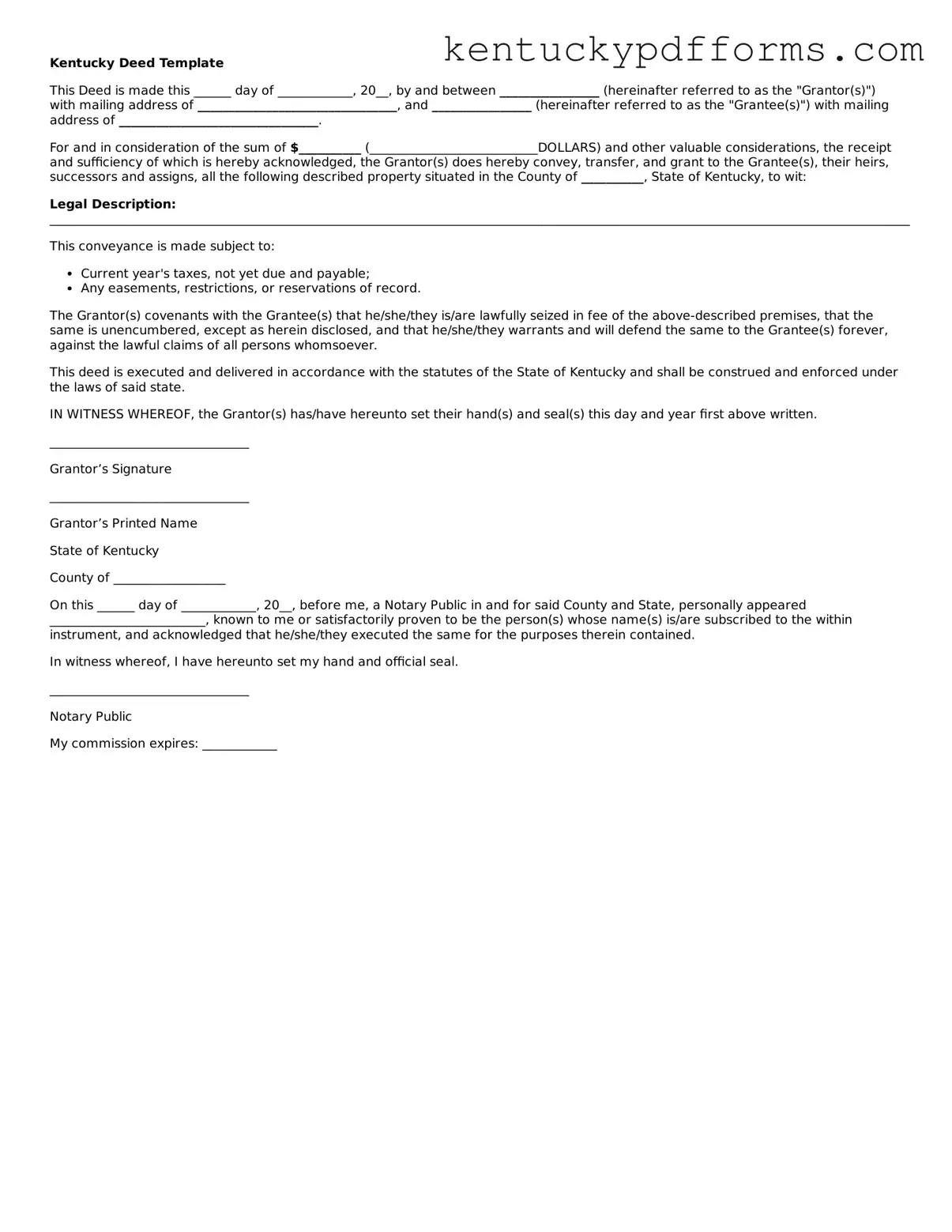 Kentucky Deed Document