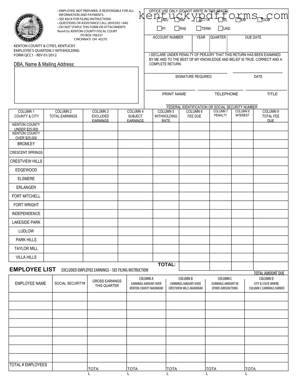 Fill Out Your Kentucky Qcc1 Form