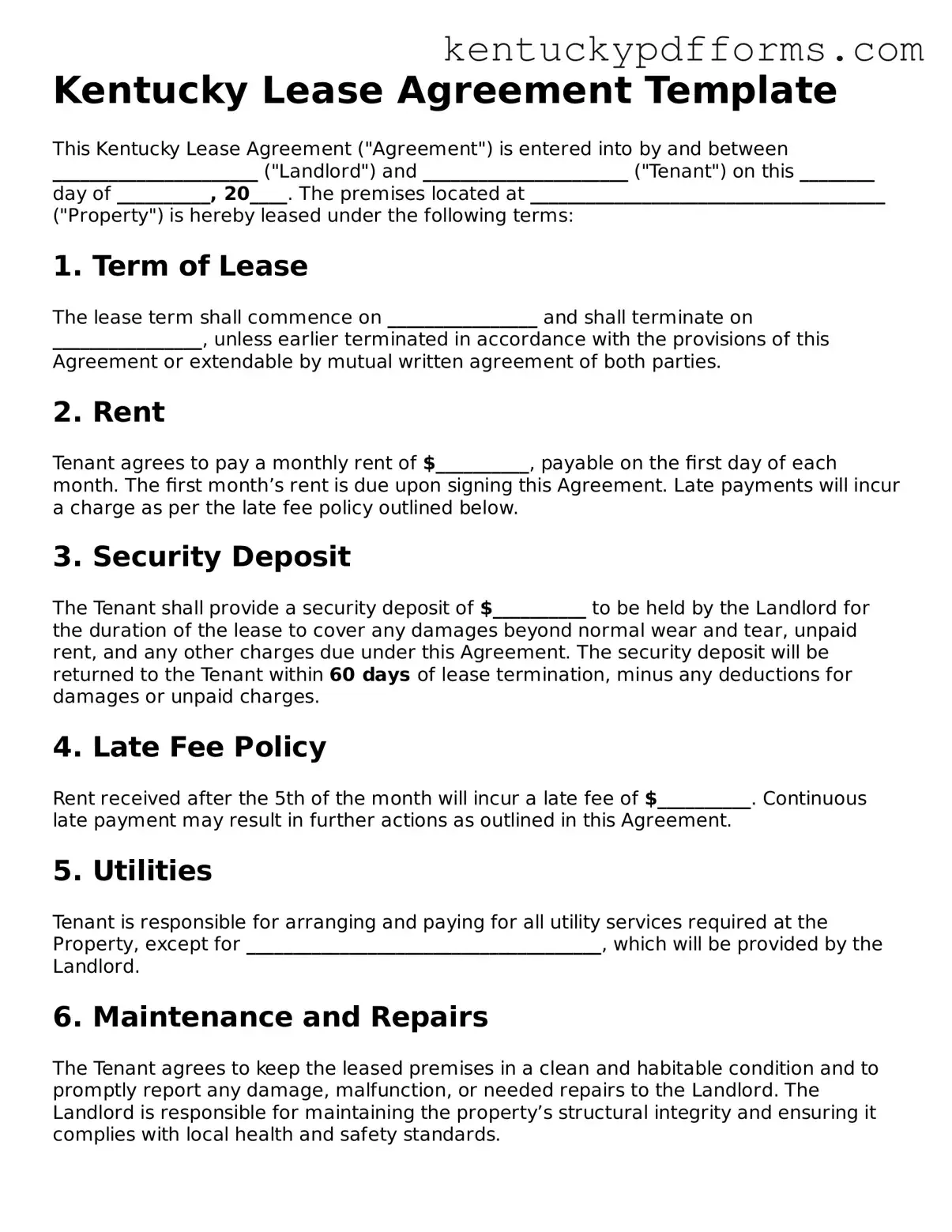 Kentucky Lease Agreement Document