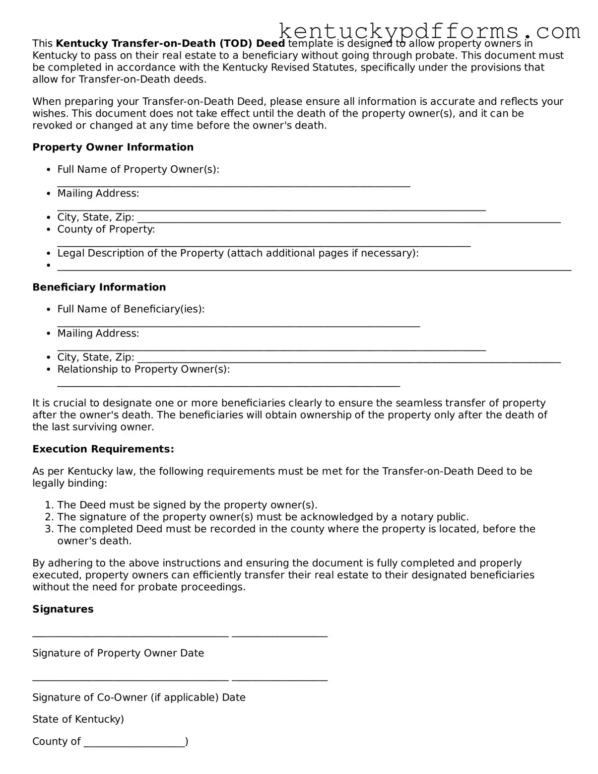 Kentucky Transfer-on-Death Deed Document