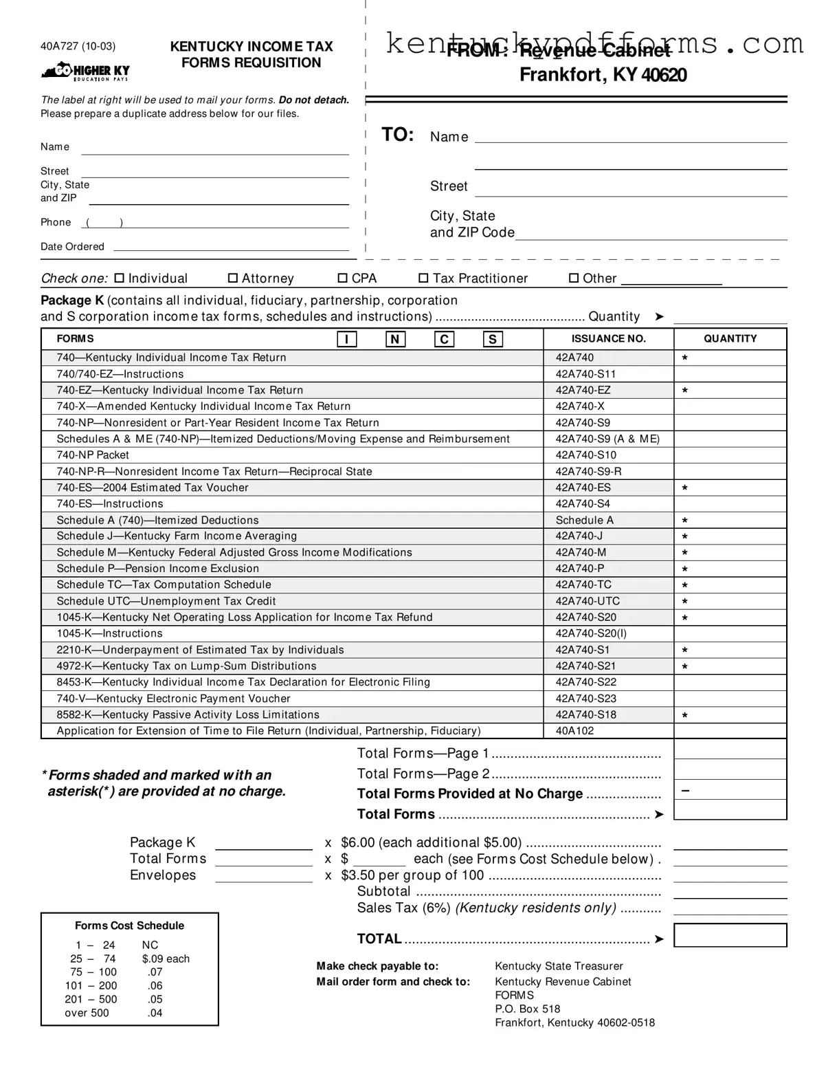 Fill Out Your Kentucky Tax Requisition Form