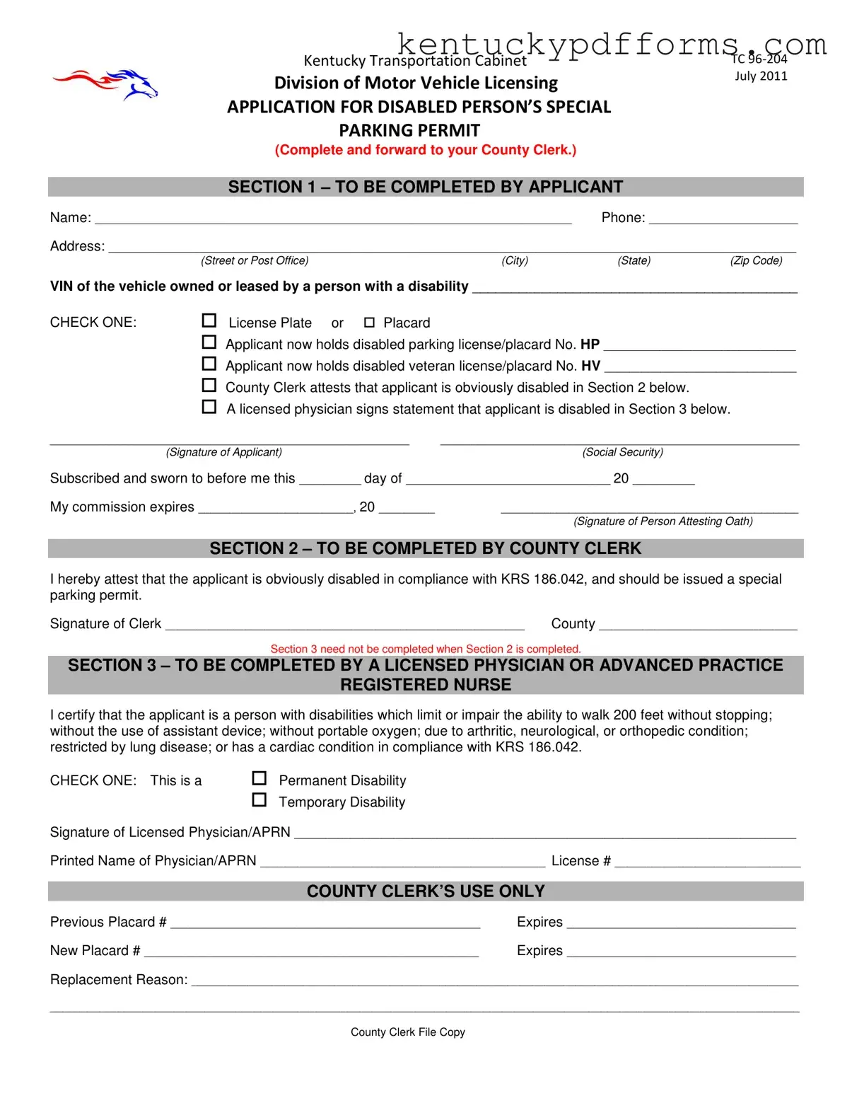 Fill Out Your Kentucky Tc 96 204 Form
