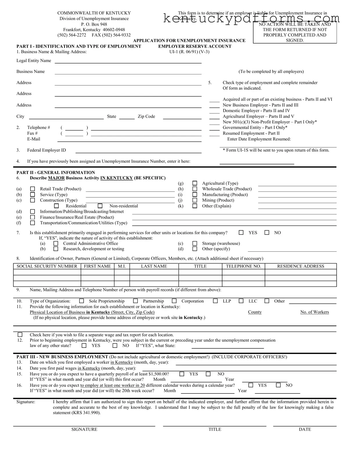 Fill Out Your Kentucky Ui 1 Form