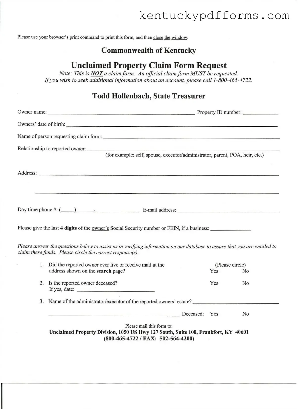 Fill Out Your Kentucky Unclaimed Property Reporting Form