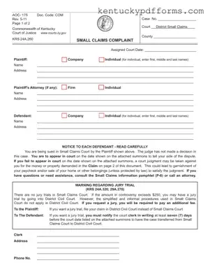 Fill Out Your Kentucky Aoc 175 Form