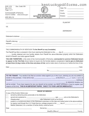 Fill Out Your Kentucky Aoc 215 Form