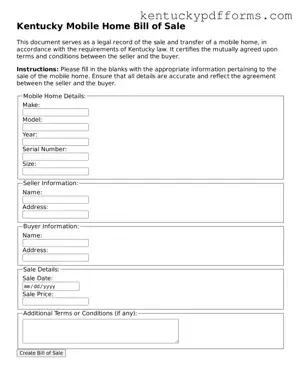 Kentucky Mobile Home Bill of Sale Document