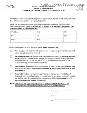Fill Out Your Kentucky Cdl Self Certification Form