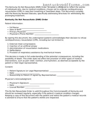 Kentucky Do Not Resuscitate Order Document