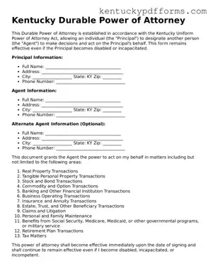Kentucky Durable Power of Attorney Document