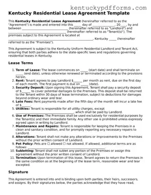 Kentucky Residential Lease Agreement Document