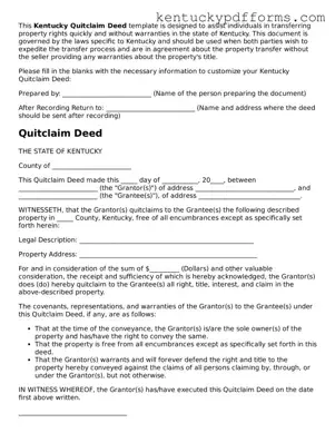 Kentucky Quitclaim Deed Document