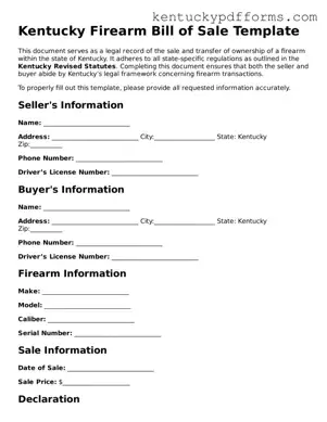 Kentucky Firearm Bill of Sale Document